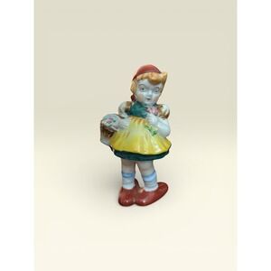 Vintage Made in Occupied Japan Girl with Flower Basket Ceramic Figurine 4.5"